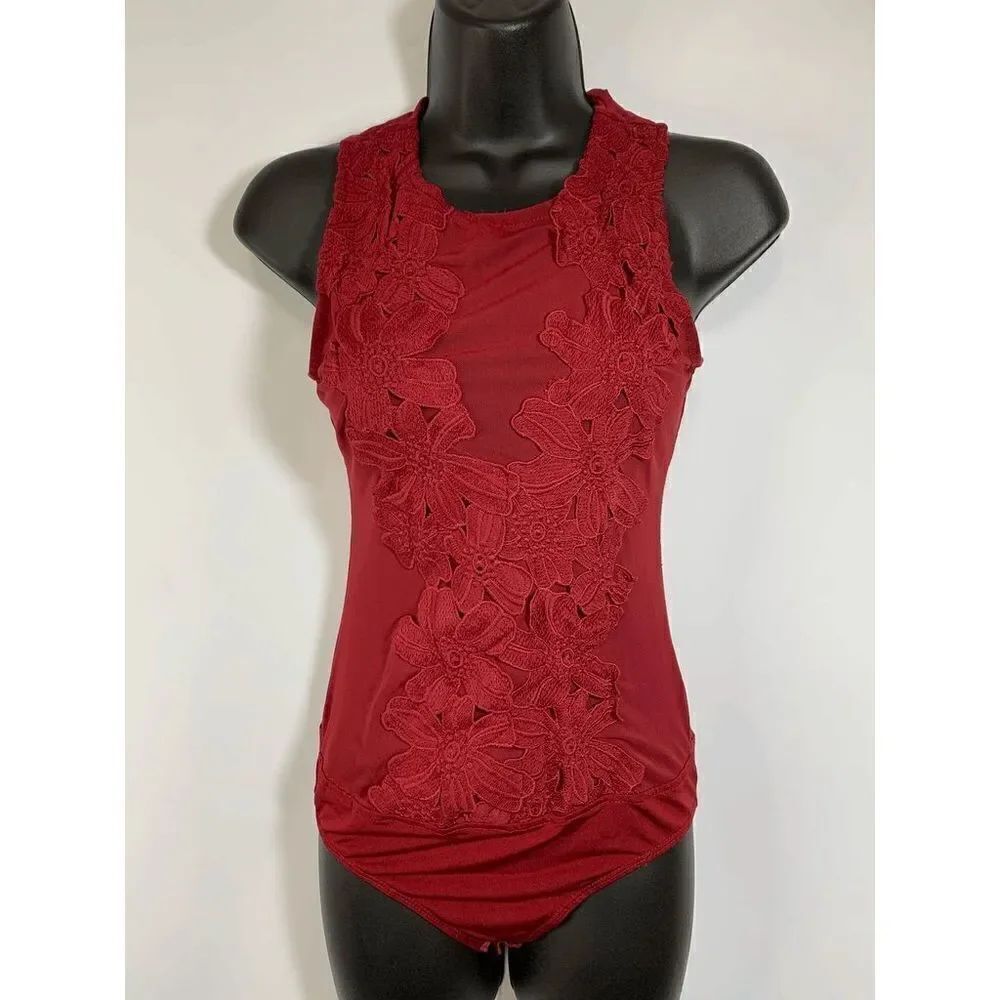 Sheer and Floral Sleeveless Body Suit